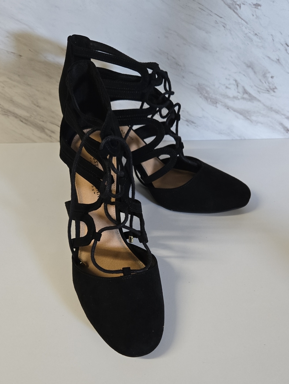 Black Laceup Suede Pump Heel - Christian Siriano